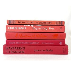 Books By Color Bundle Five Book Stack Coral Paperback Hardcover Mix Home Decor